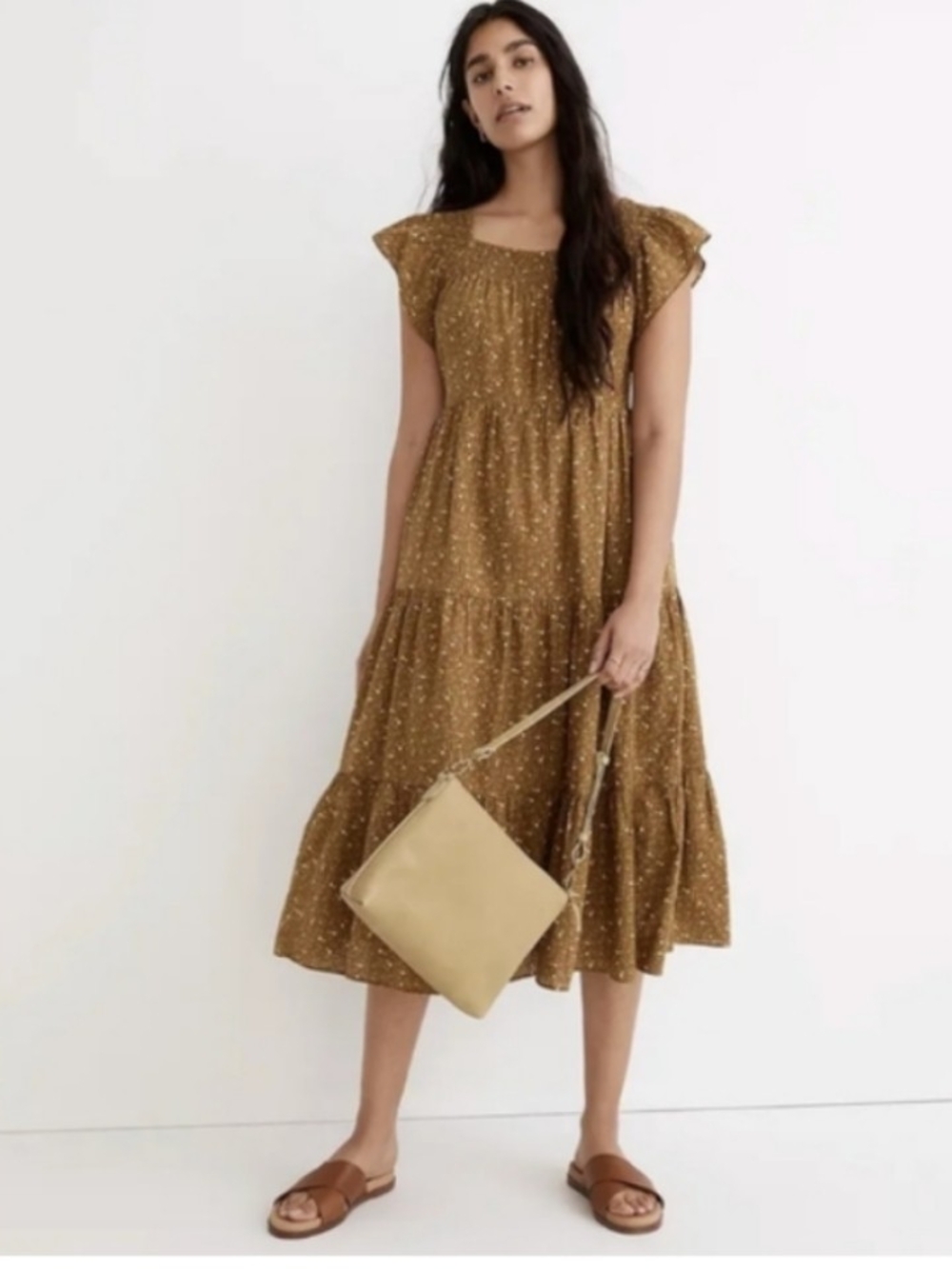 Madewell Ruffled Tiered Midi Dress Daisy Stitch Smocked Cottagecore Prairie XXS